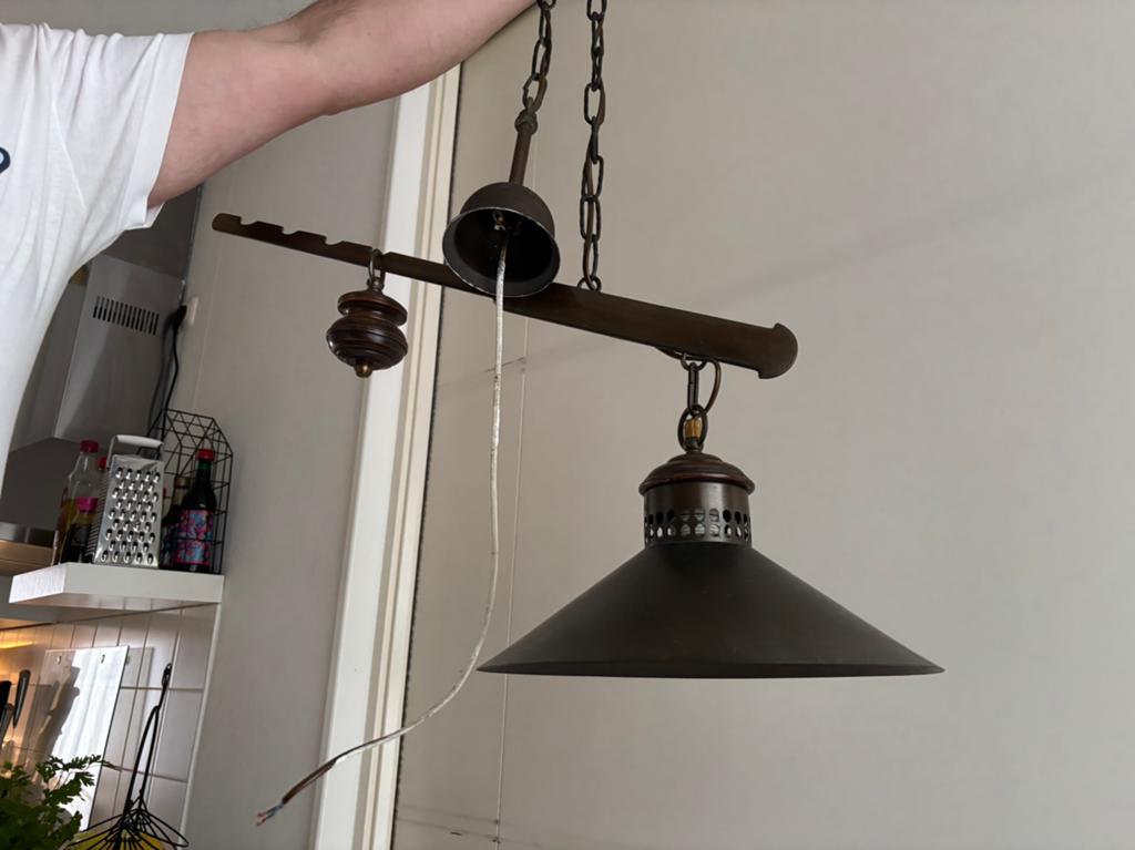 Bronzen hanglamp, Huis en Inrichting, Lampen | Hanglampen, Ophalen, Gebruikt, Overige materialen
