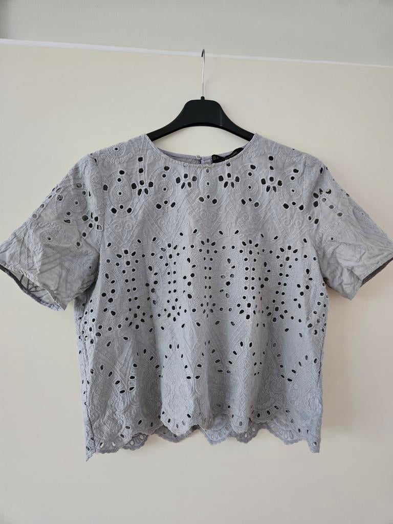 Zgan superleuk broderie blouse Zara mt L, Maat 38/40 (M), Ophalen of Verzenden, Zo goed als nieuw, Korte mouw