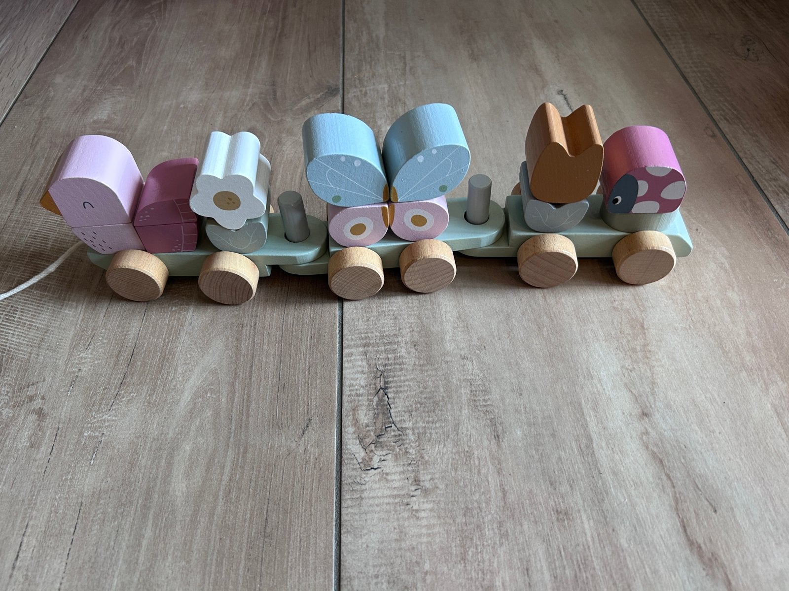 Little Dutch Houten trekspeelgoed trein met blokken, Ophalen, Zo goed als nieuw, Duw- of Trekspeelgoed