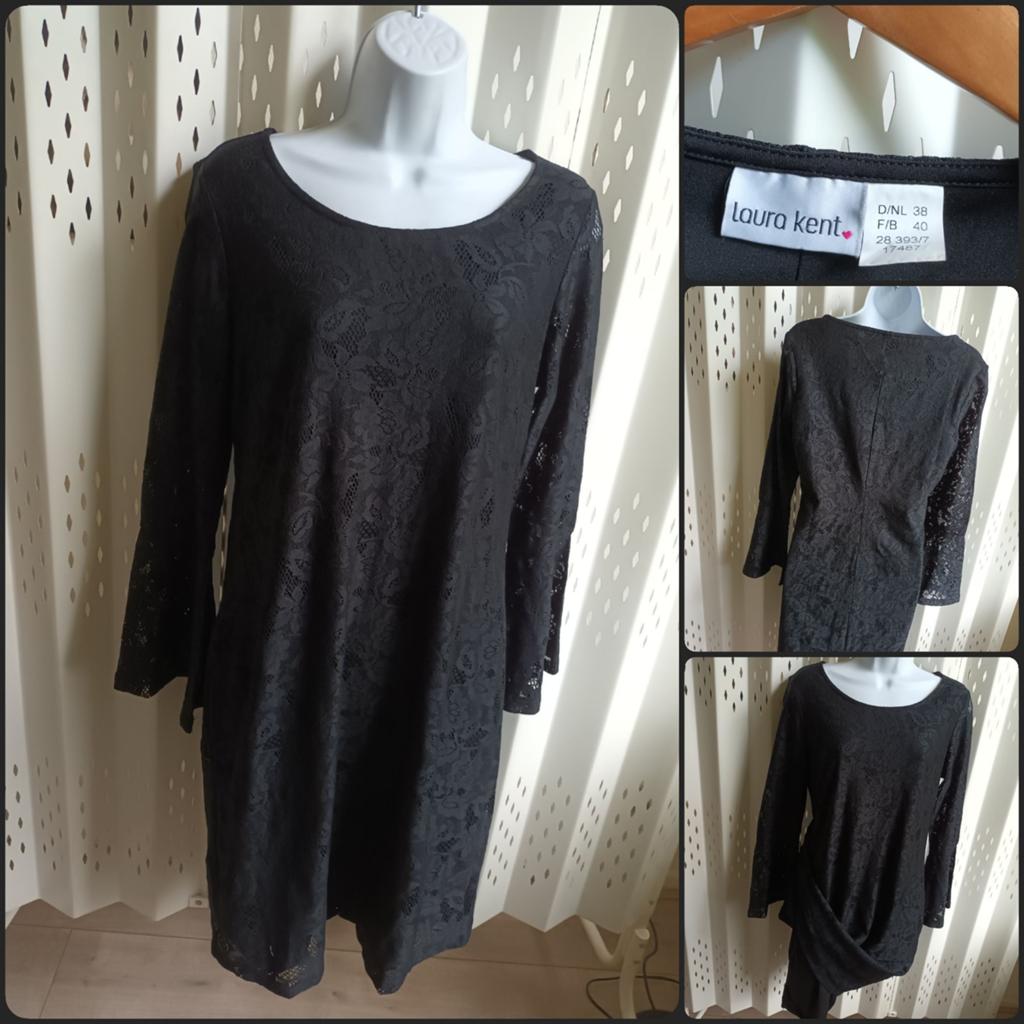 Laura Kent zwart kanten damesjurk klokmouwen stretch 38, Kleding | Dames, Maat 38/40 (M), Zwart, Ophalen of Verzenden, Zo goed als nieuw