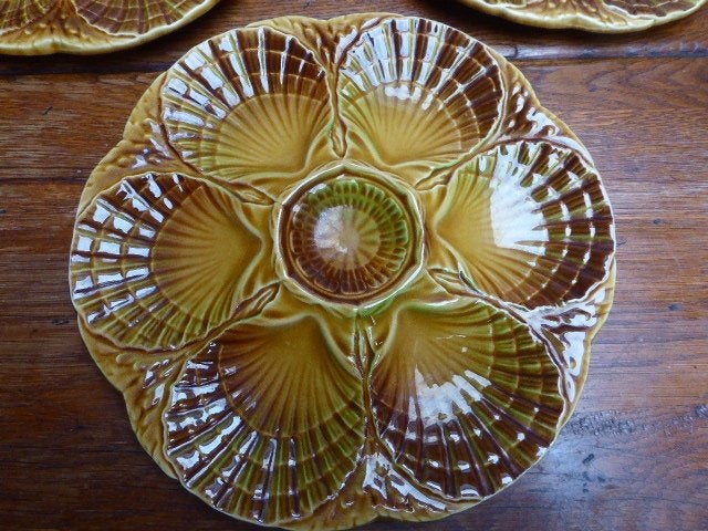5 keramiek coquilles- of oesterborden Sarreguemines (1), Ophalen of Verzenden