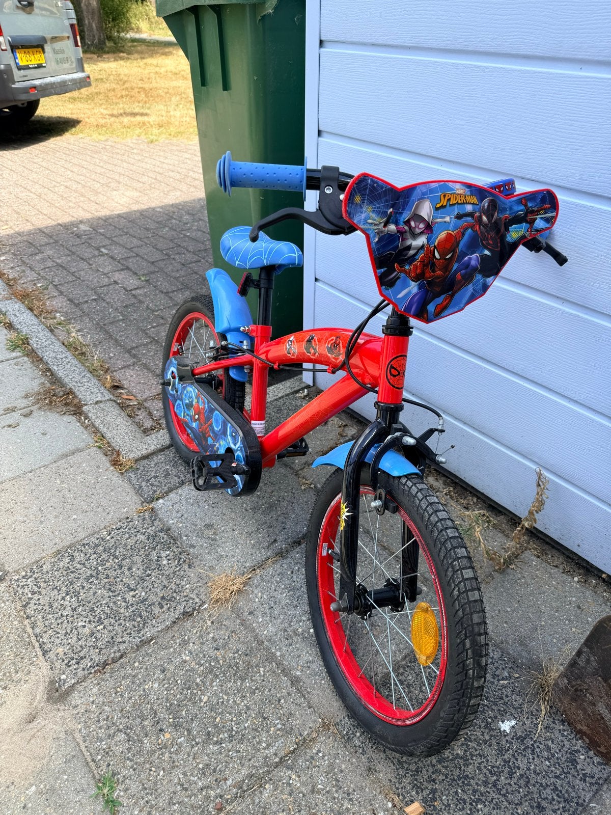 Spiderman kinderfiets 16 inch - Rood/Blauw, Ophalen, Gebruikt, Velgrem, 16 tot 20 inch