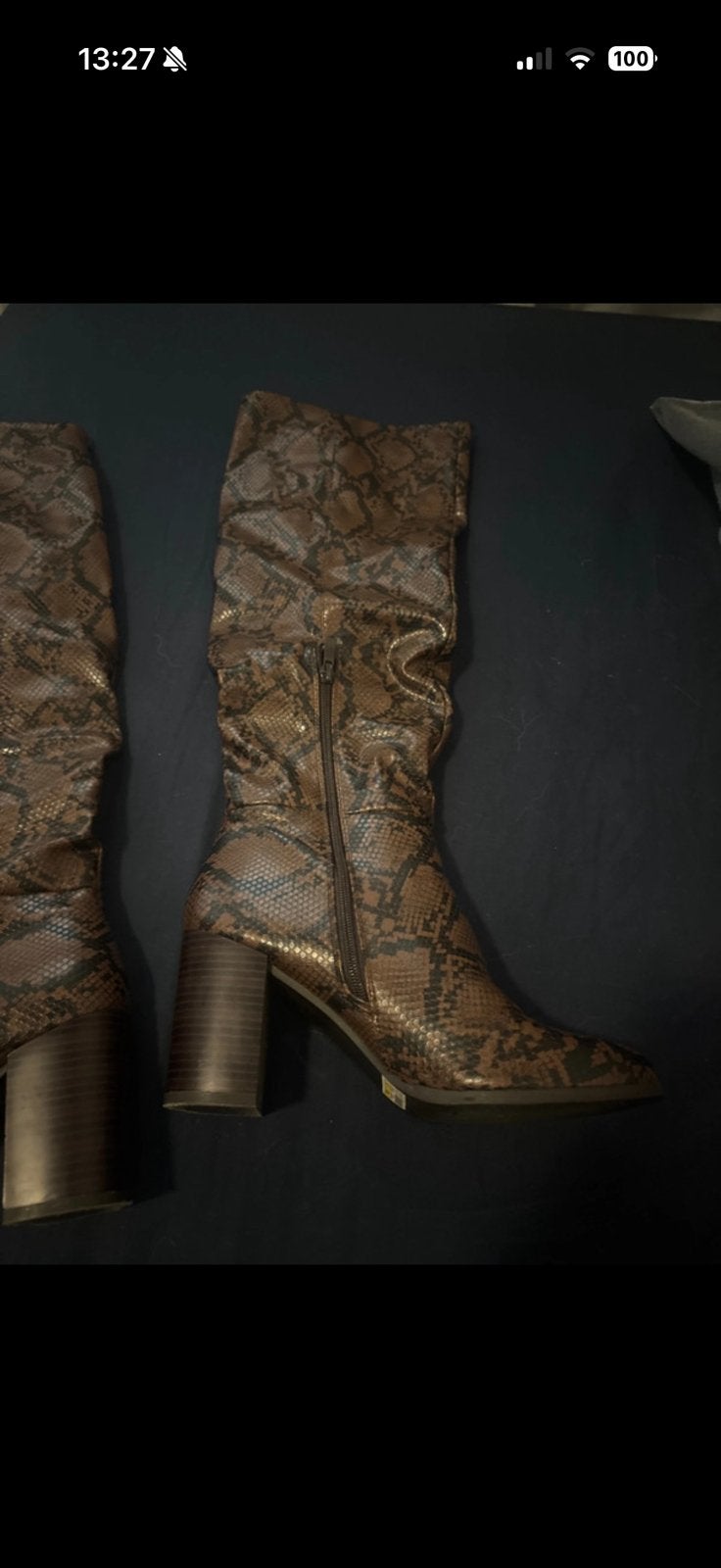 Bruine Slangenprint Laarzen met Blokhak, Kleding | Dames, Schoenen, Ophalen of Verzenden, Zo goed als nieuw, Bruin, Hoge laarzen