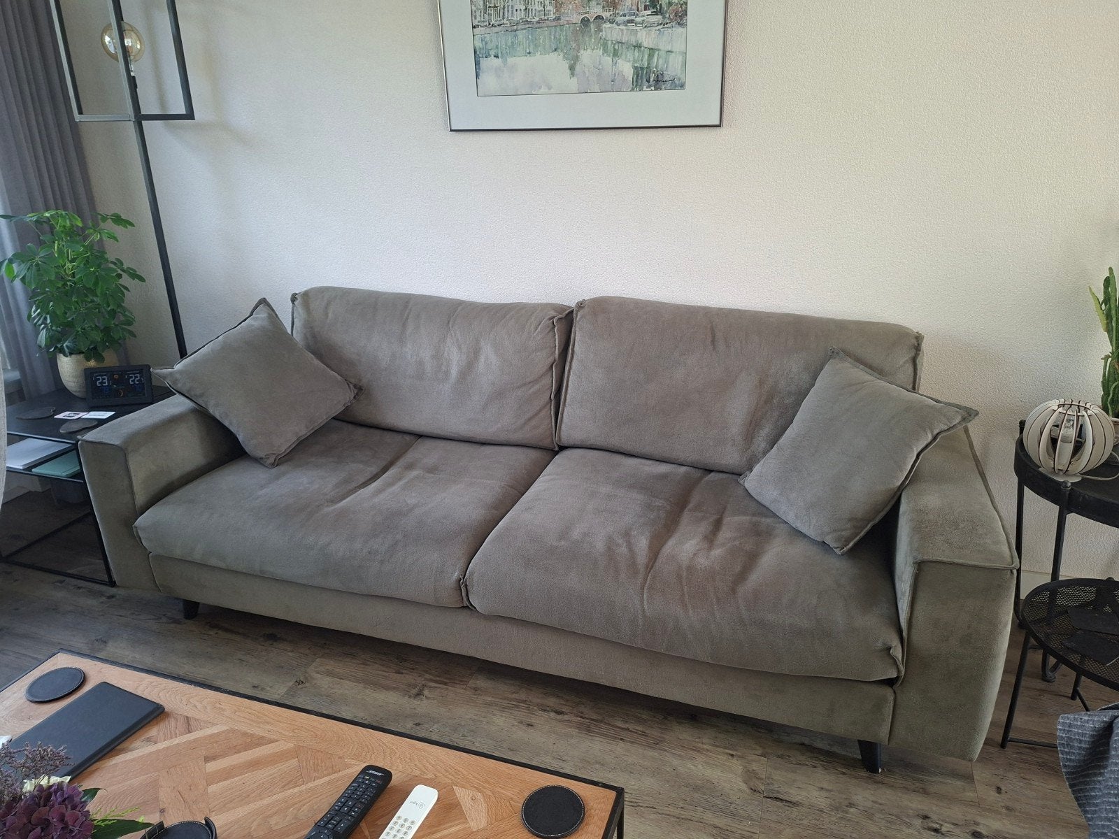 Comfortabele groene driepersoonsbank, Ophalen, Gebruikt, Driepersoons, 75 tot 100 cm