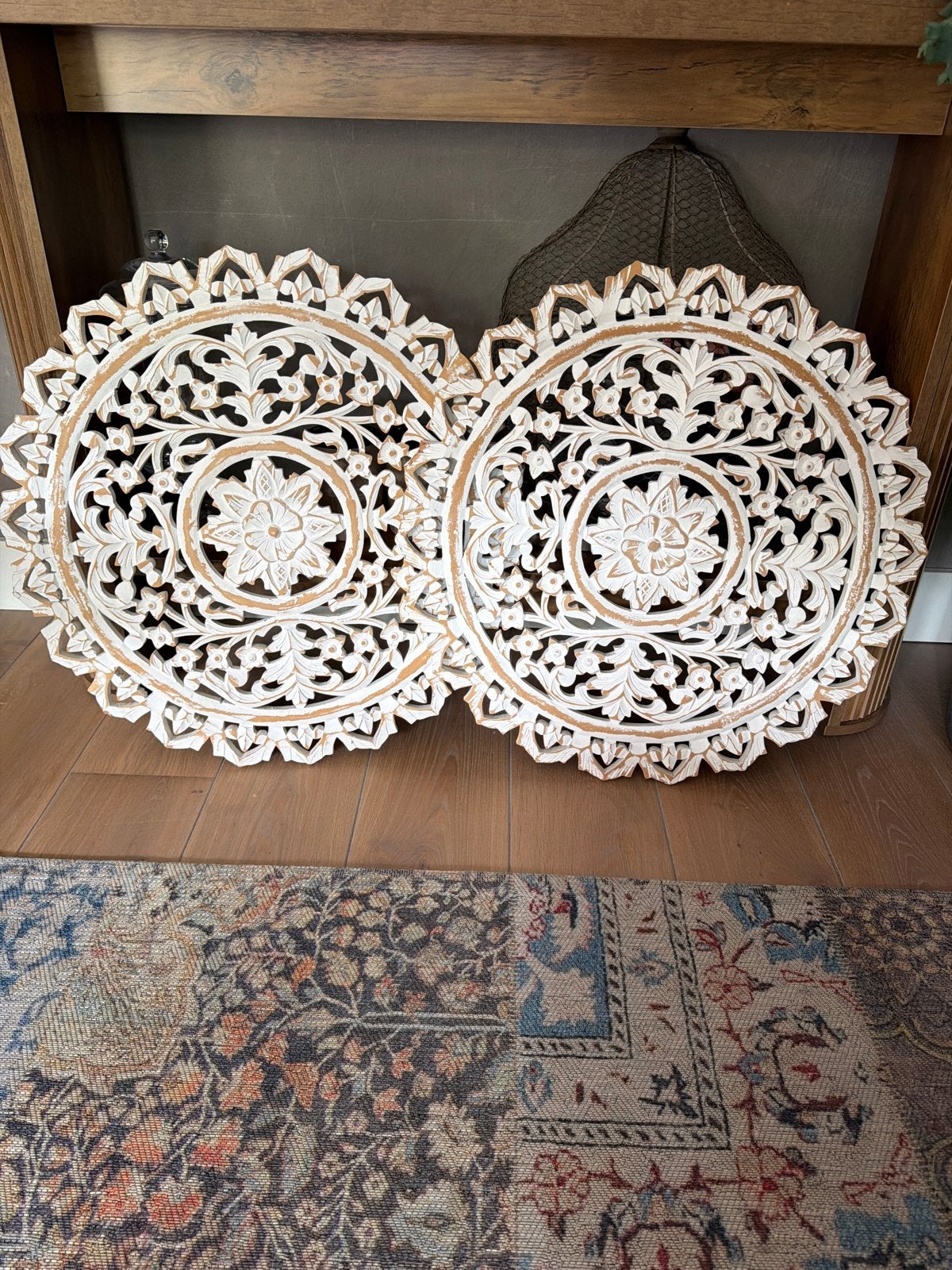 Set van 2 decoratieve houten wandpanelen 60 cm doorsnede, Huis en Inrichting, Woonaccessoires | Overige, Gebruikt, Ophalen of Verzenden