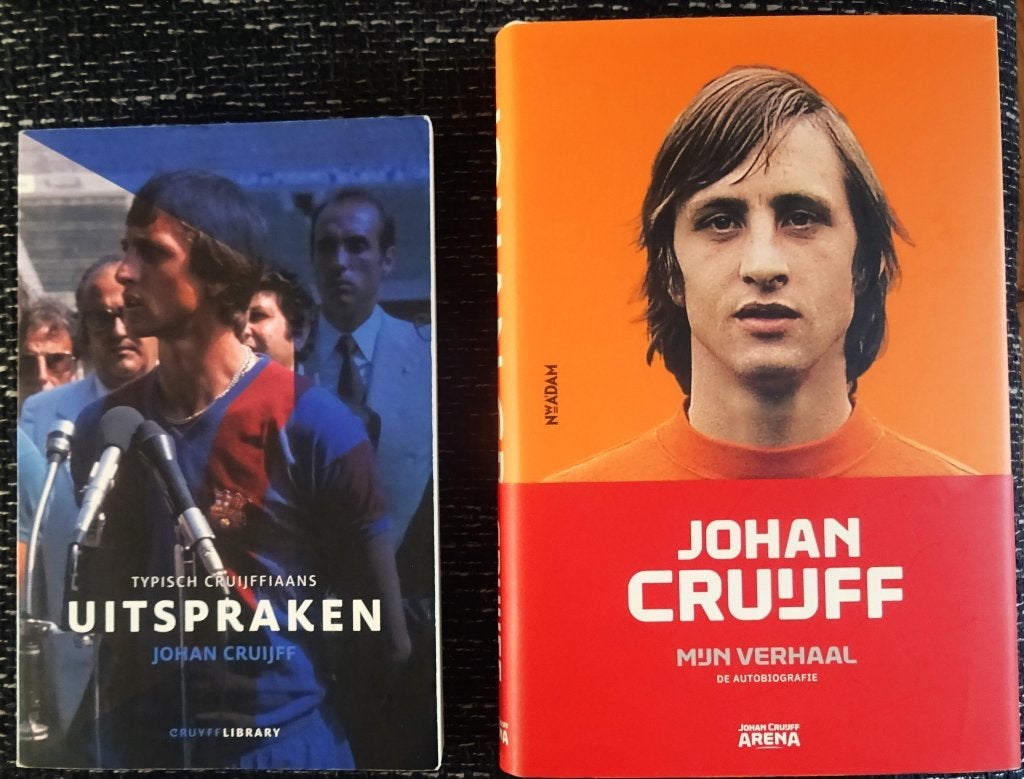 2 boeken JOHAN CRUIJF:  "Uitspraken en Mijn Verhaal", Boeken, Sytze de Boer  / Jaap de Groot, Ophalen of Verzenden, Zo goed als nieuw