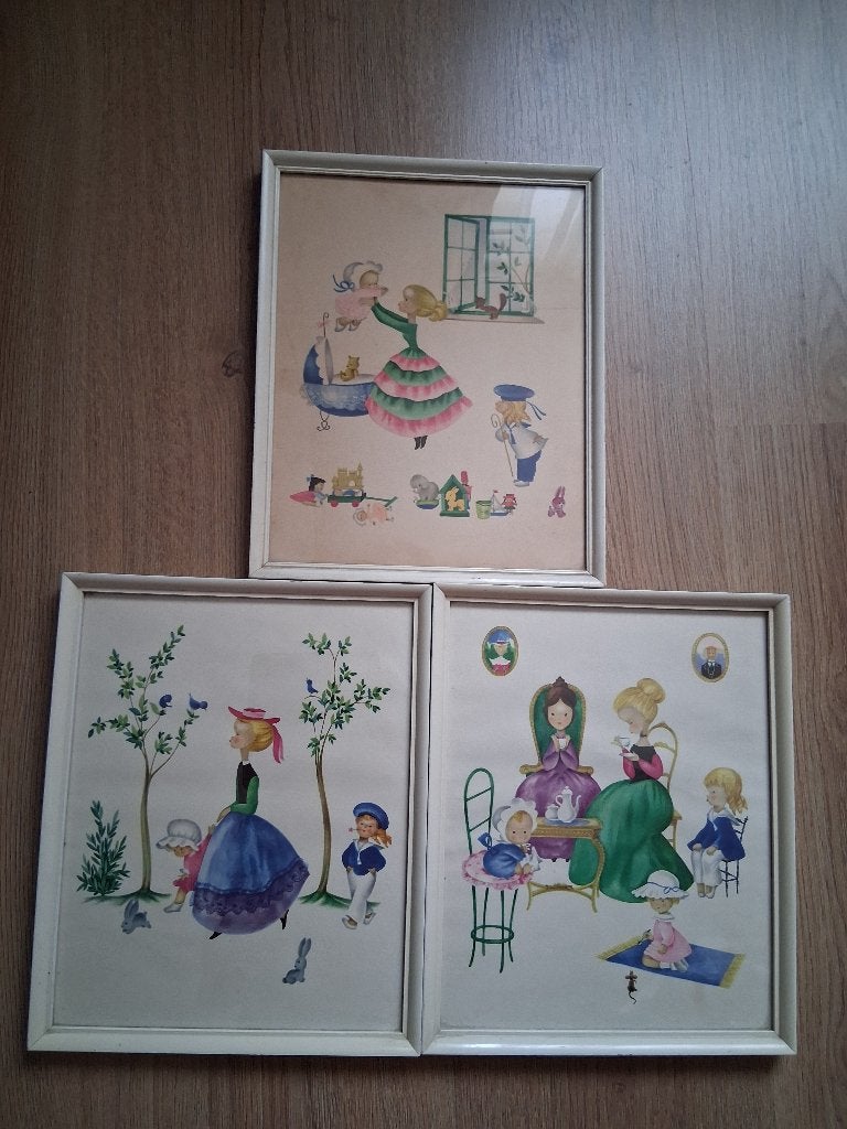 Vintage set van 3 litho's jaren 50 Josette Boland, Ophalen of Verzenden