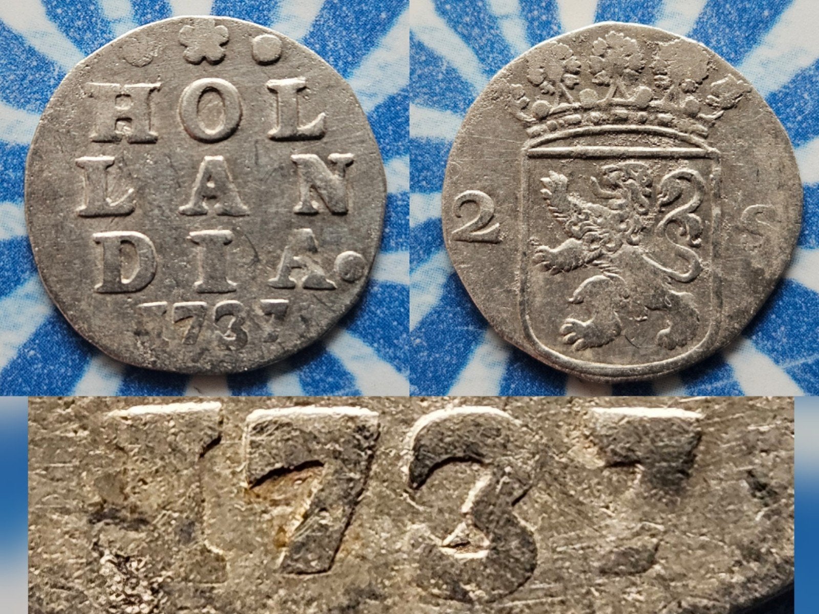 Oude zilveren munt dubbele stuiver Holland 1737, Vóór koninkrijk, Zilver, Losse munt, Overige waardes