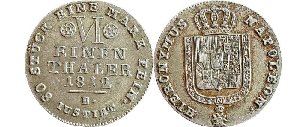 1/6 daalder 1812, Koninkrijk Westfalen, Jerome Bonaparte, Ophalen of Verzenden, Overige landen, Losse munt, Zilver
