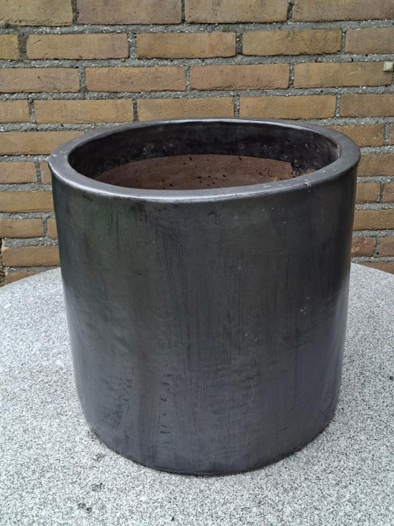 Grote plantenbak rond 41cm, aardewerk. Kleur anthraciet., Tuin en Terras, Ophalen, Steen, Rond, Zo goed als nieuw