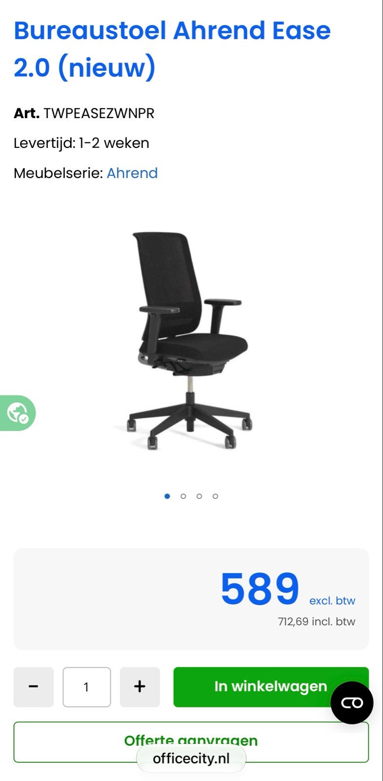 NIEUWE Ahrend Ease 2.0 ergonomische Bureaustoel, Huis en Inrichting, Ophalen, Zwart, Nieuw, Bureaustoel