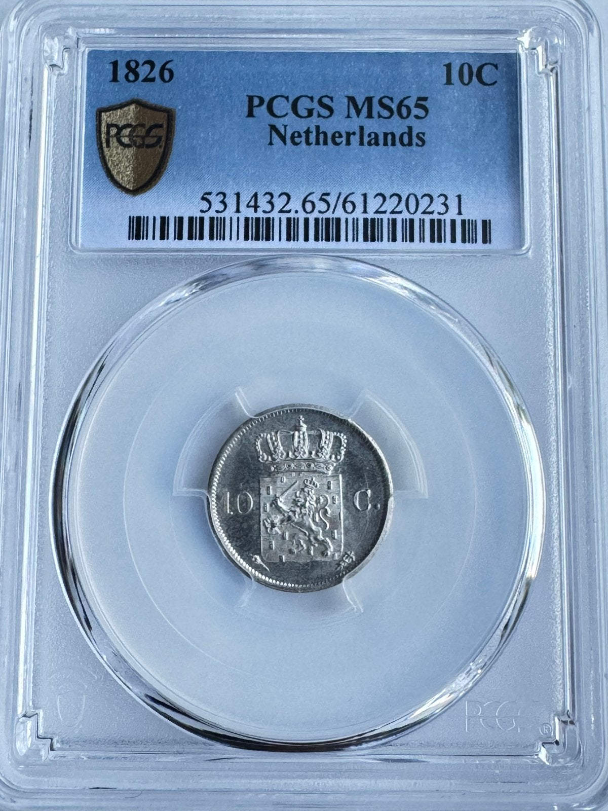 1826 10 Cent Willem I PCGS MS65 Zilveren Munt, Zilver, Koning Willem I, Losse munt, Overige waardes