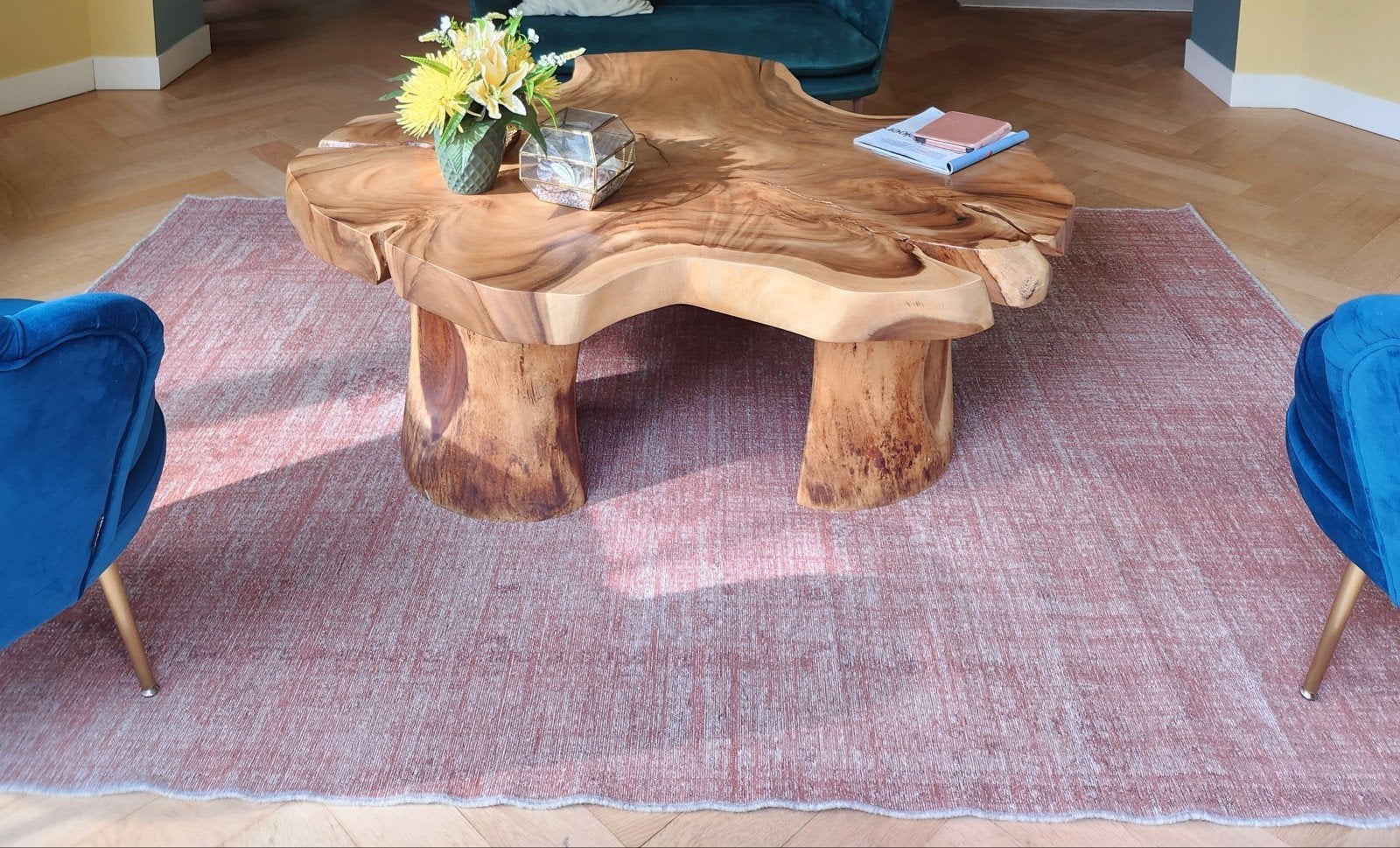 Rood/roze/terra/roest vloerkleed - 200x190 cm, Ophalen, Gebruikt, 150 tot 200 cm, Vintage