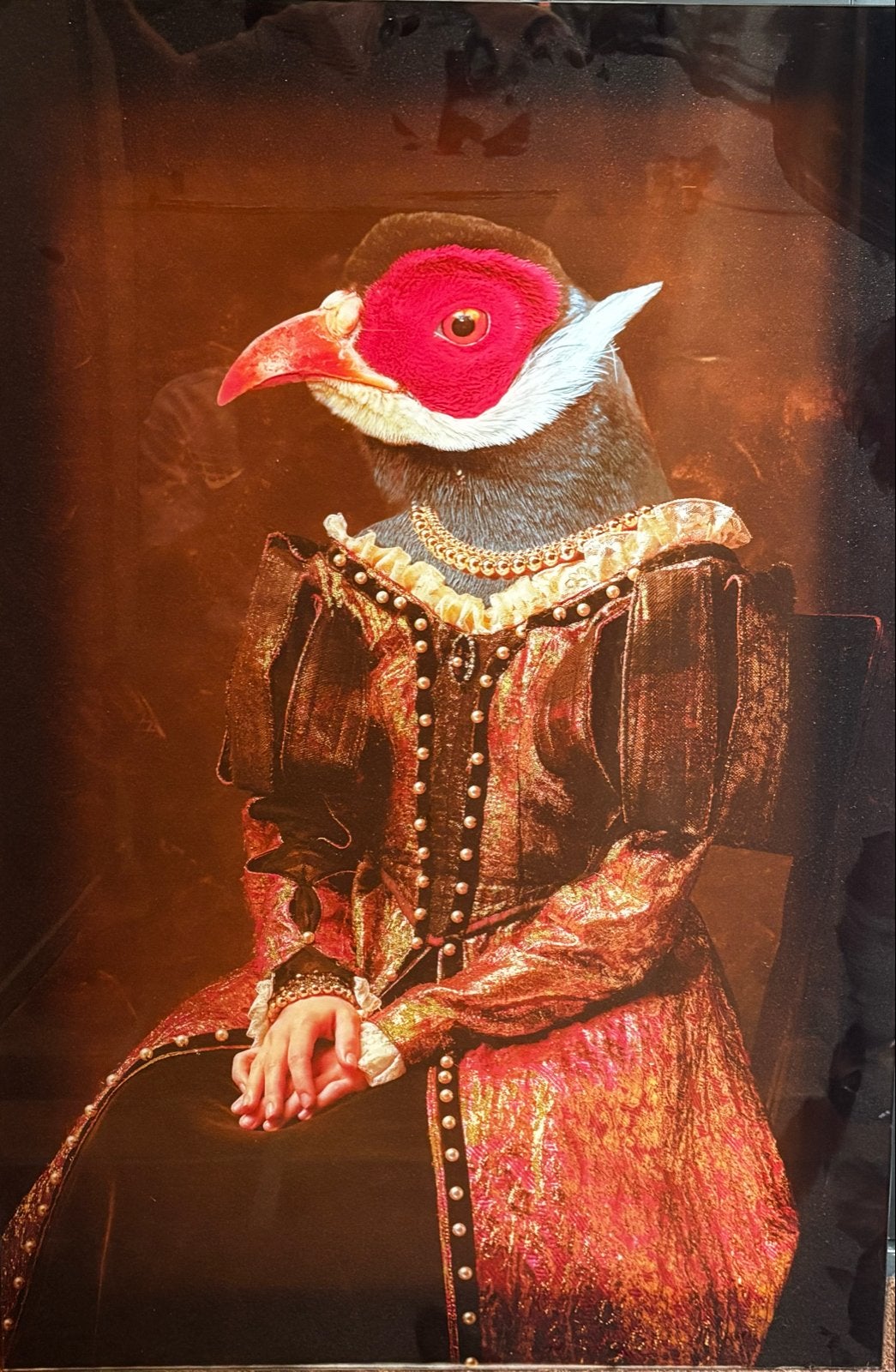Glasschilderij: Vogel in Renaissance kleding, Ophalen