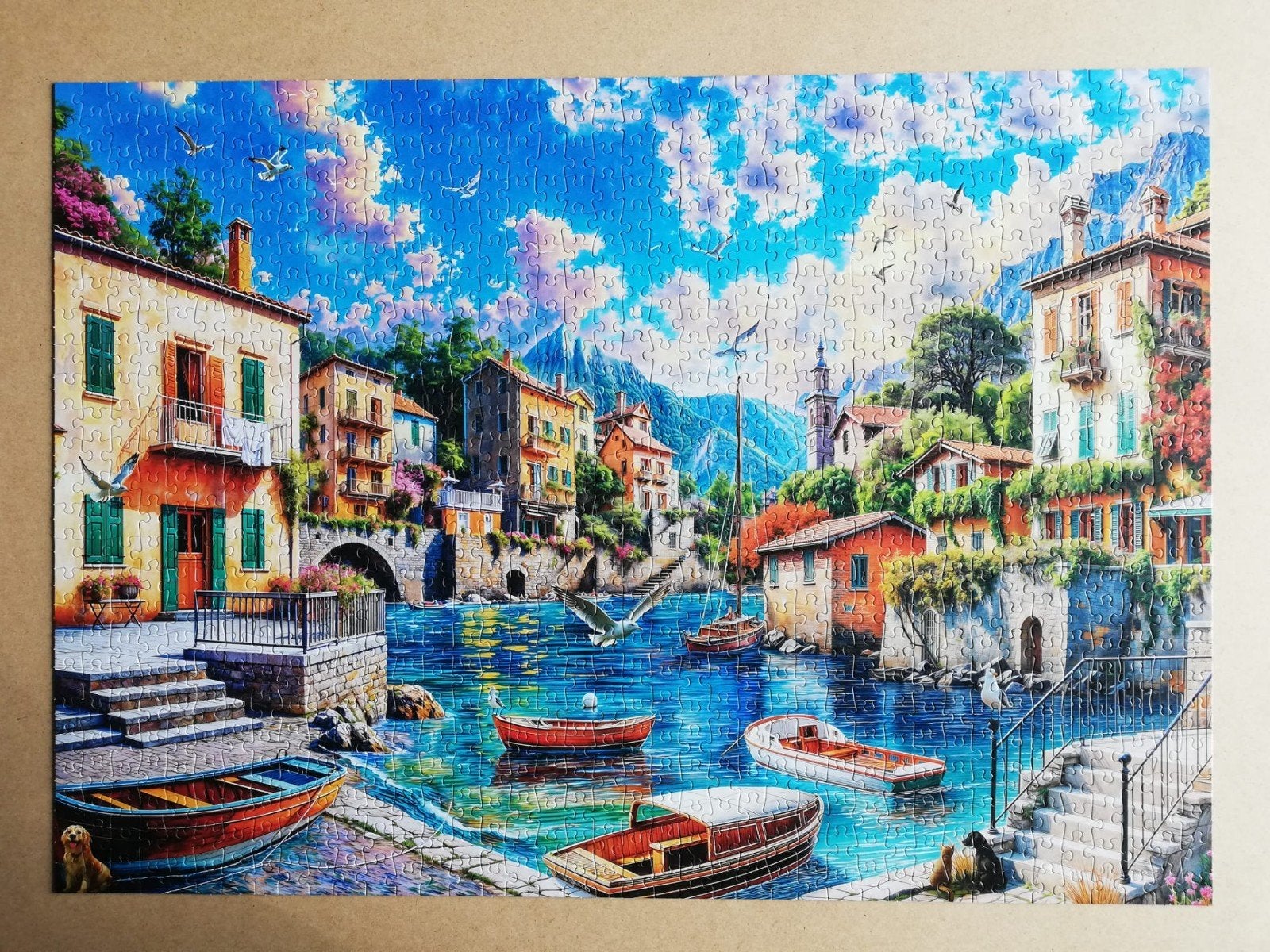 Jumbo puzzel 1000 stukjes, Houses at the Waterside, Ophalen of Verzenden, 500 t/m 1500 stukjes, Zo goed als nieuw, Legpuzzel