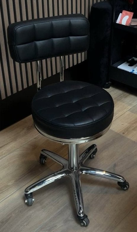 Tabouret met rugleuning, Ophalen, In hoogte verstelbaar, Zo goed als nieuw, Hout