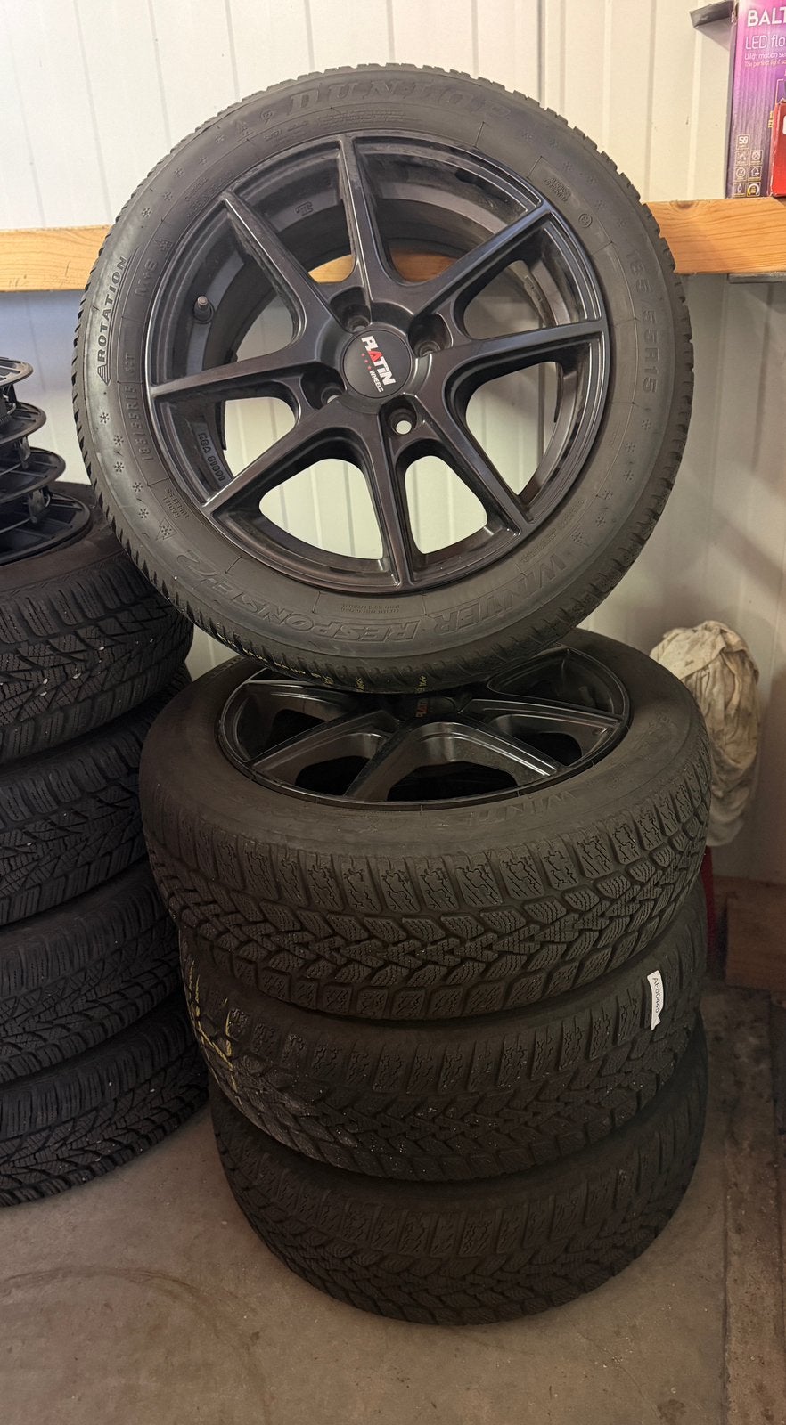 Fiat 500 set winterbanden 15” lichtmetalen velgen zwart, Ophalen, 14 inch, Gebruikt, 175 mm