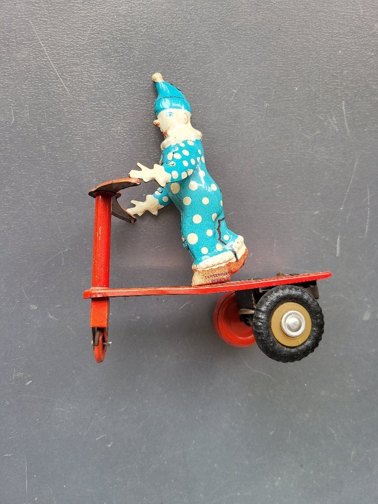 Vintage blikken speelgoed clown op step, Ophalen of Verzenden, Gebruikt