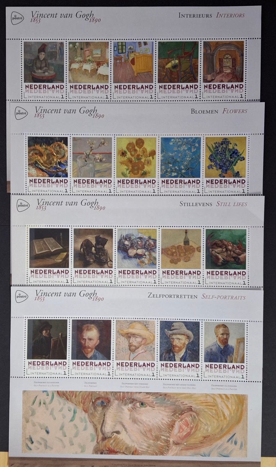 4 x van Gogh - Stilleven, Bloemen, Zelfportret, interieurs, Ophalen of Verzenden, Na 1940, Postfris