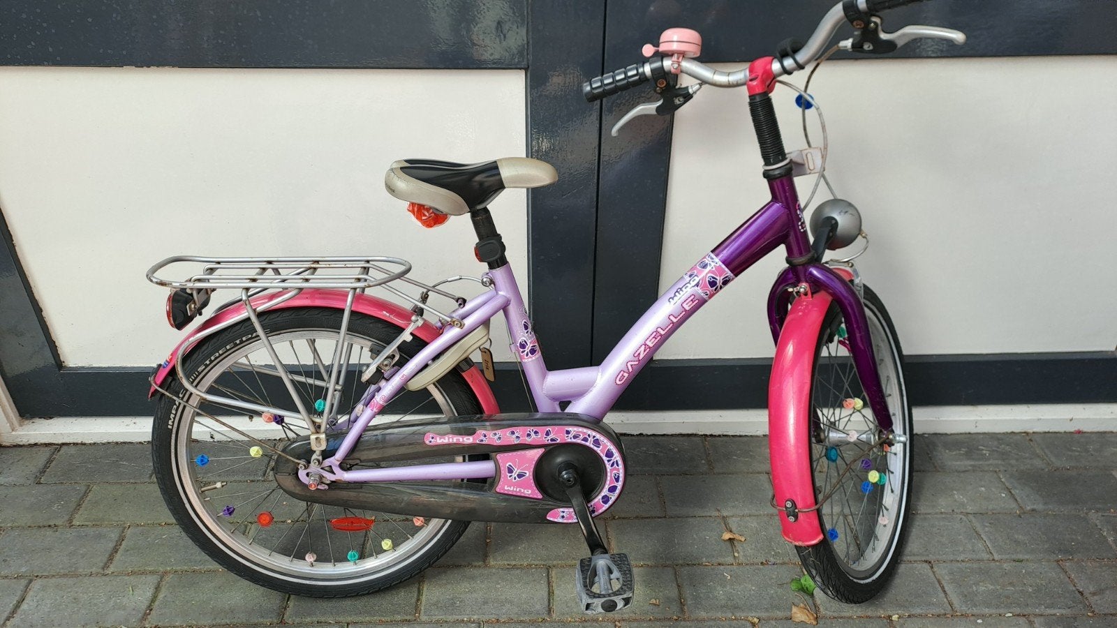 Gazelle meisjesfiets 20 inch - paars/roze, Fietsen en Brommers, Ophalen, Terugtraprem, Gebruikt, Handrem