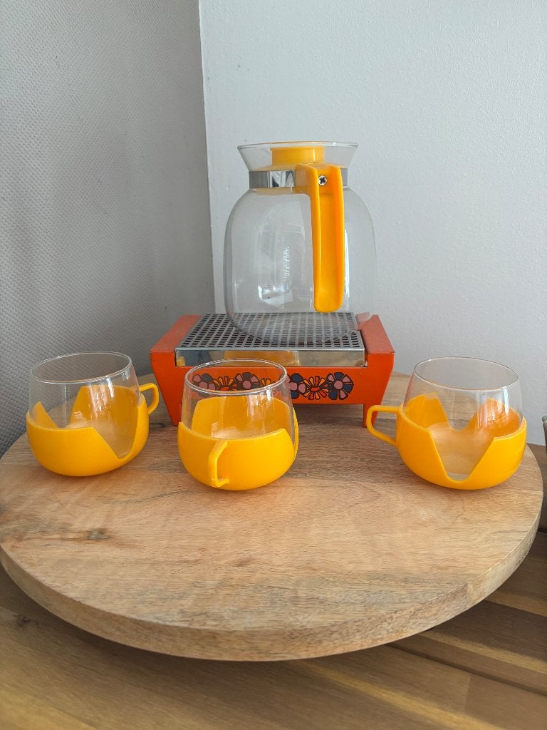 Retro Melitta Theeset Jaren 70 Oranje/Geel Flower Power, Ophalen, Huis en Inrichting
