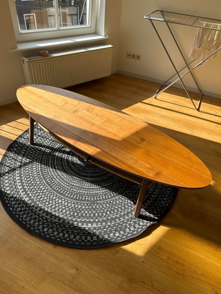Vintage Teakhouten Salontafel - Ovaal Design, Teakhout, Zo goed als nieuw, 150 tot 200 cm, Ovaal