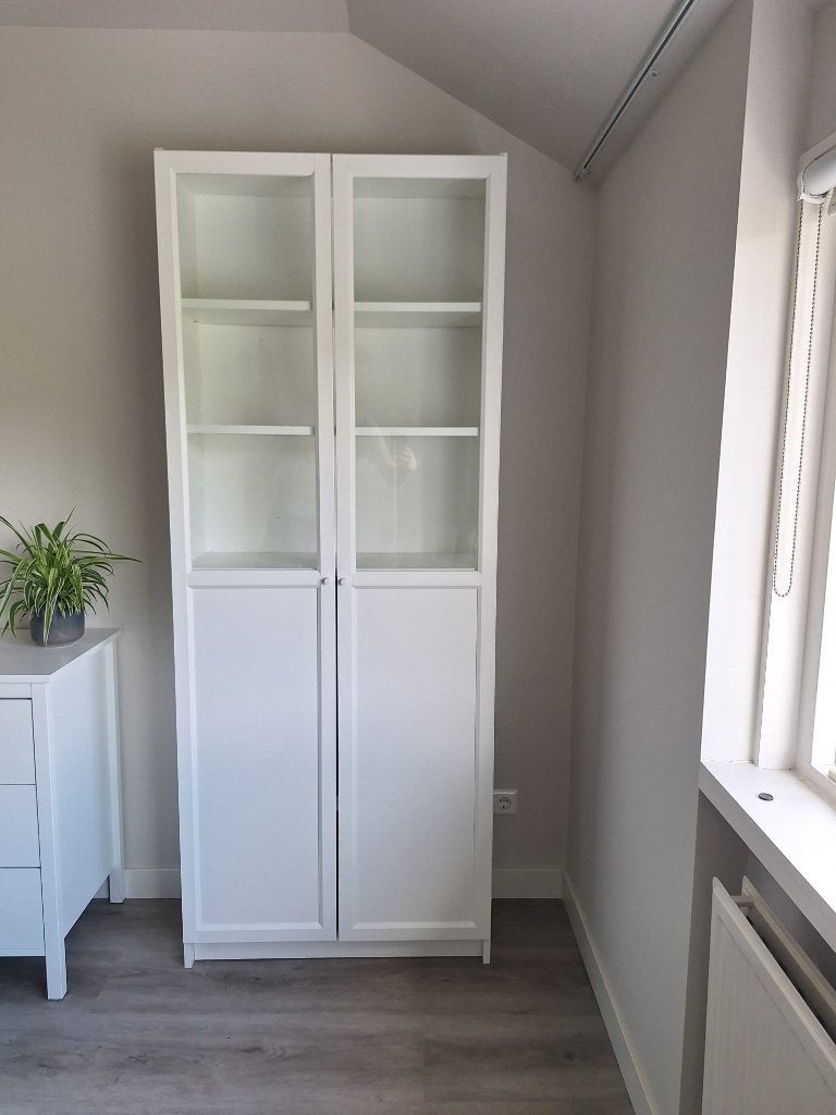 IKEA Billy boekenkast wit met Oxberg vitrinedeuren, Ophalen, IKEA Boekenkast Billy, 50 tot 100 cm, 25 tot 50 cm