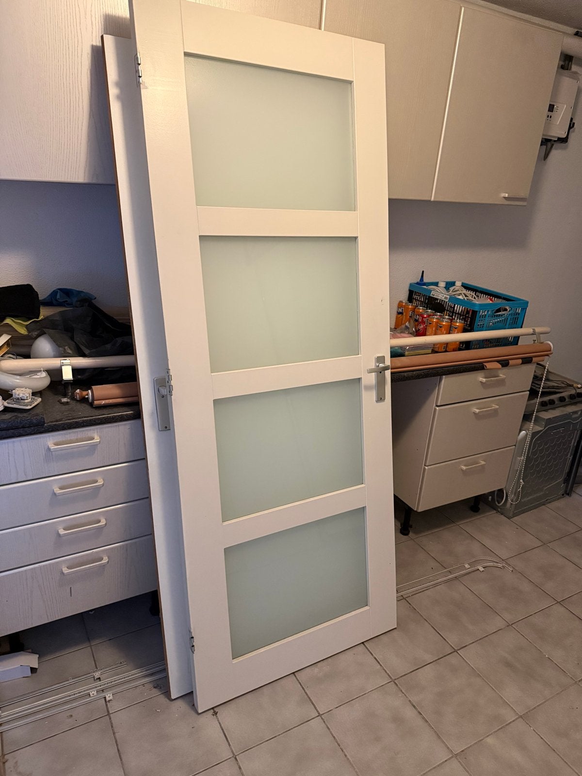 Stompe Binnendeur met Glas 82,5x211cm, Doe-het-zelf en Verbouw, Deuren en Horren, Ophalen, Gebruikt, 80 tot 100 cm, Binnendeur