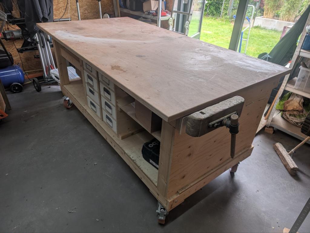 Werkbank met beukenhouten multiplex werkblad 122x234x104 cm, Doe-het-zelf en Verbouw, Ophalen of Verzenden, Bankschroef