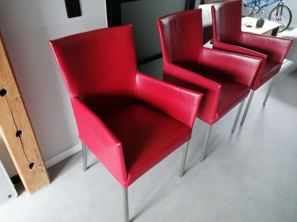 4x Bert Plantagie Lederen Leren Leder Stoelen Eetkamerstoel, Huis en Inrichting, Stoelen, Ophalen, Leer, Zo goed als nieuw, Vier