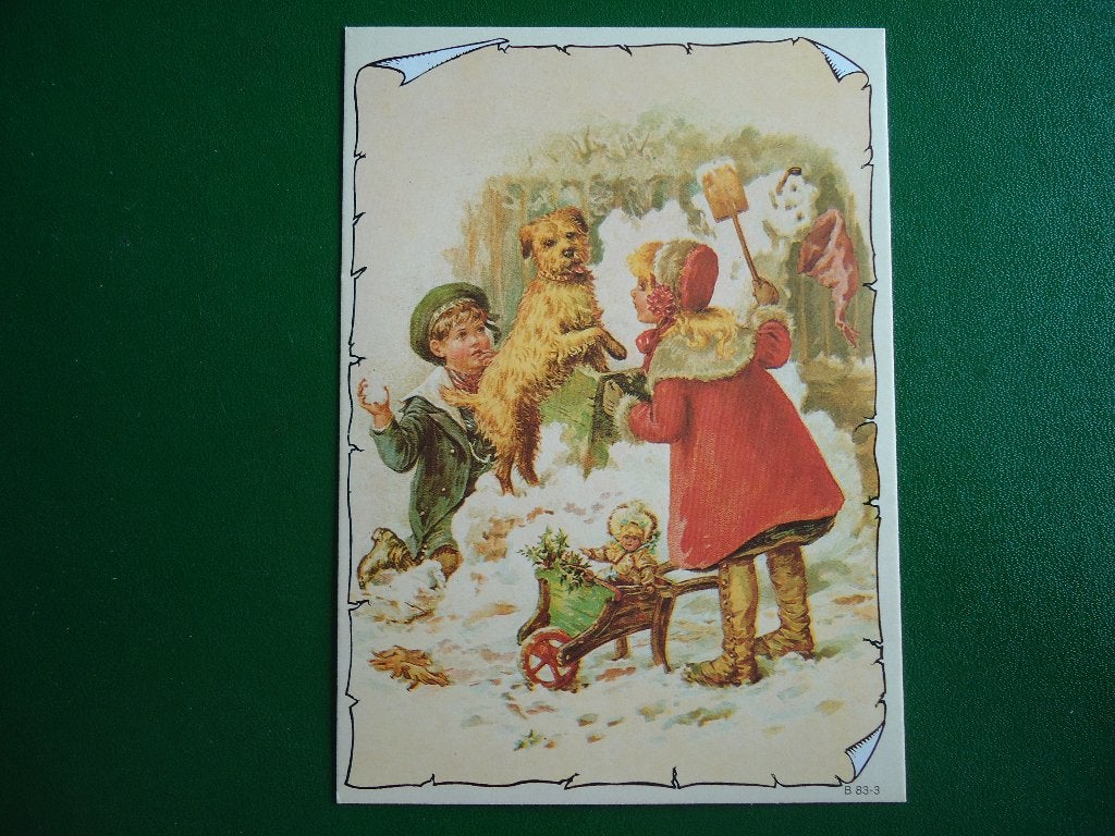 (195) Kinderkaart: Buiten spelen in de sneeuw, Verzenden, 1980 tot heden, Ongelopen, Kinderen