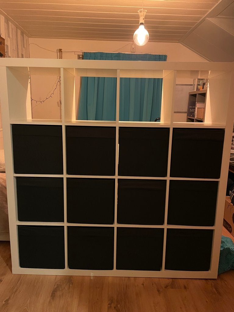 IKEA KALLAX open kast wit 147x147 inclucief 12 zwarte manden, Huis en Inrichting, Kasten | Boekenkasten, Ophalen, Witte KALLAX vakken kast hoogglans