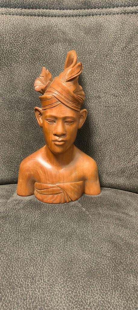 Houtsnijwerk buste Balinese man, Antiek en Kunst, Ophalen of Verzenden