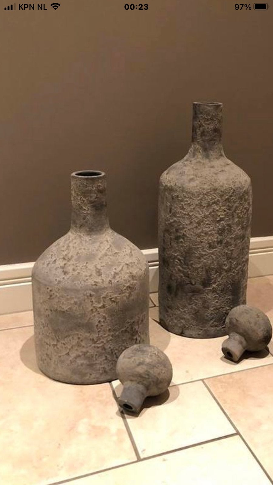 Nieuwe set Be-Uniq nepal pottery vaas decoratie potten sober, Ophalen, Nieuw, Steen/keramiek, 55 cm