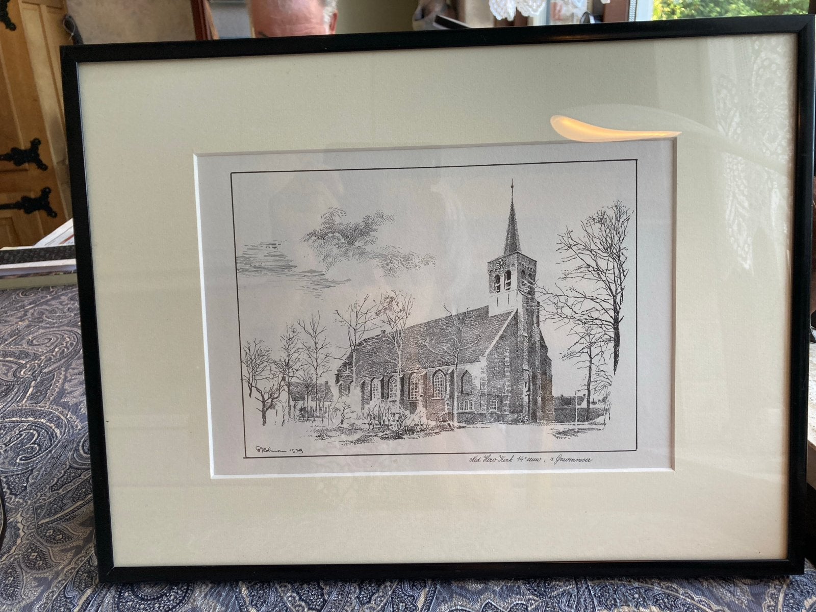 Ets van de N.H. kerk te ‘s Gravenmoer . P.Hohmann, Antiek en Kunst, Ets, Architectuur, Ophalen of Verzenden, Gesigneerd