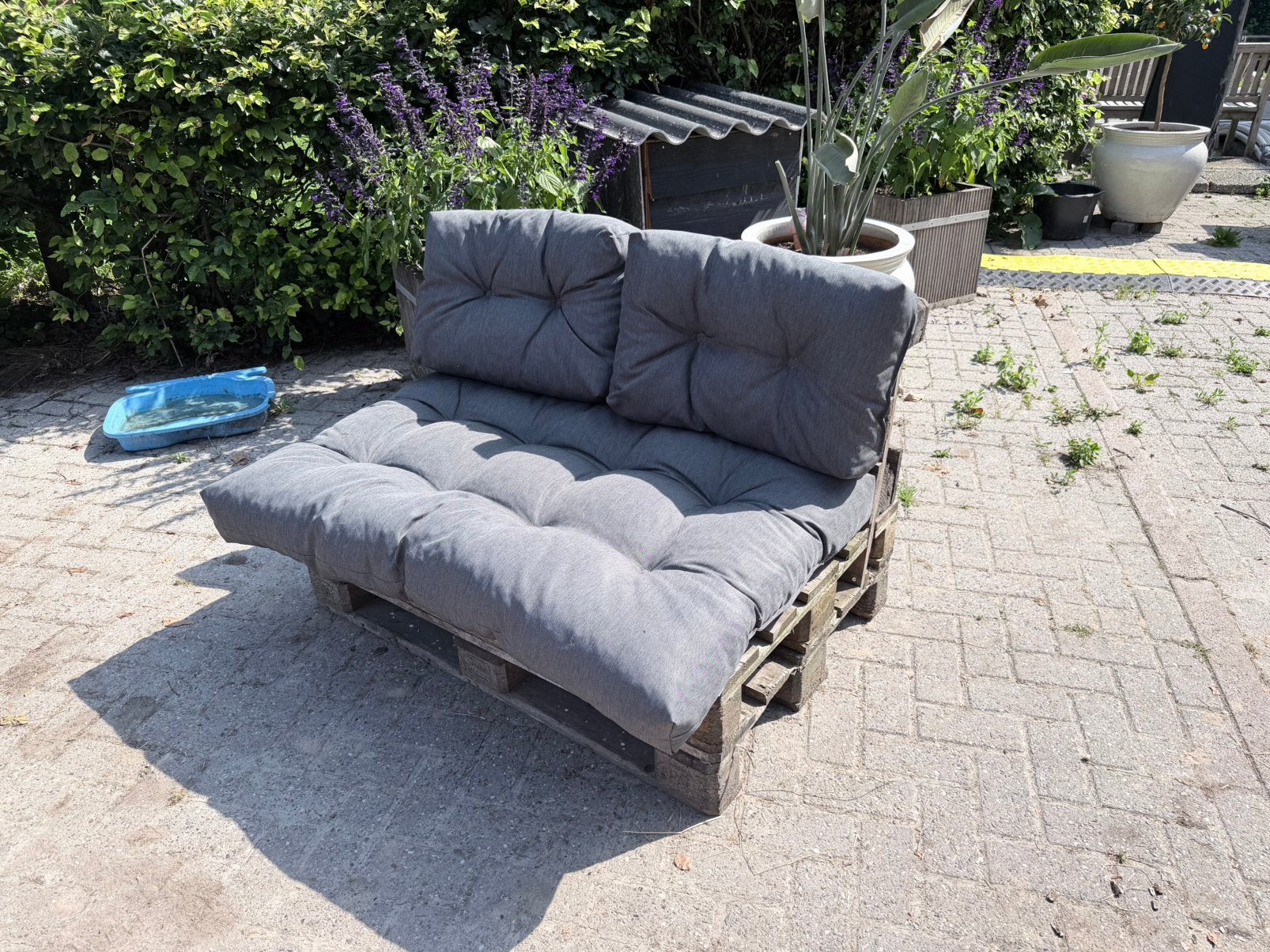 Palletbankjes tuinbankje met kussens, Zo goed als nieuw, Loungeset, Bank, Hout