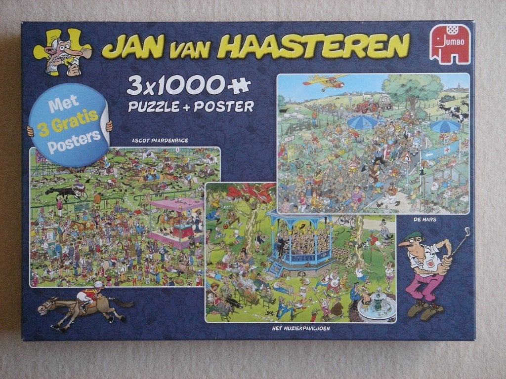 3 X 1000 Puzzel: Jan van Haasteren, Ophalen of Verzenden, 500 t/m 1500 stukjes, Zo goed als nieuw, Legpuzzel