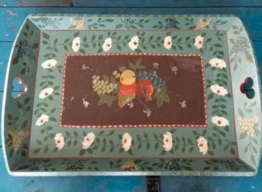 Houten dienblad handbeschilderd, Huis en Inrichting, Woonaccessoires | Dienbladen, Ophalen of Verzenden, Gebruikt, Rechthoekig