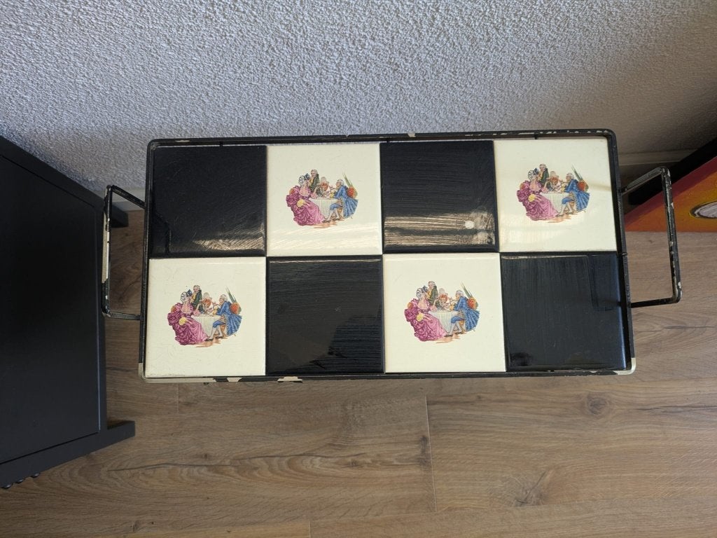 Vintage lectuurbak met tegeltjesblad, Ophalen, Gebruikt, Metaal, Lectuurbak
