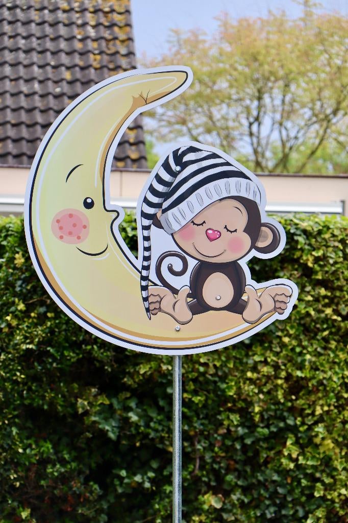 Geboortebord 'Aapje op maan' te huur!, Kinderen en Baby's, Ophalen, Zo goed als nieuw, Geboortebord
