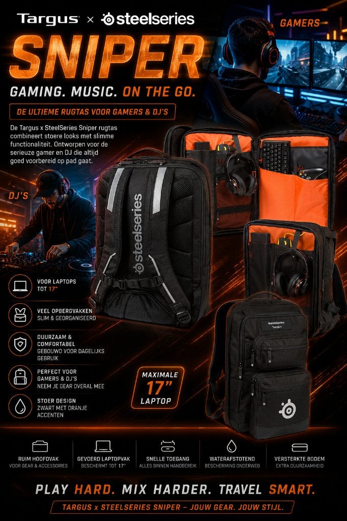 Laptoptas voor gamers od dj /steelseries/ nieuw, Computers en Software, Laptoptassen, 17 inch of meer, Nieuw, Ophalen of Verzenden