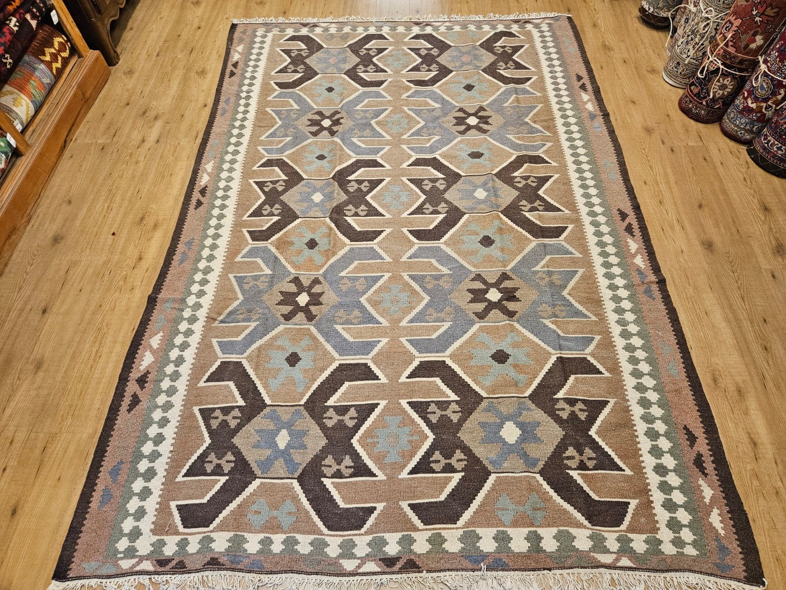 Vintage handgeweven oosterse wollen kelim 290x193