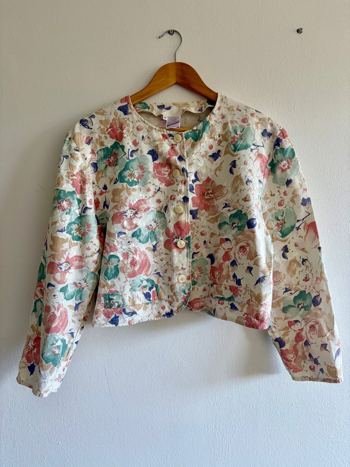 Vintage korte blazer met bloemenprint, Maat 38/40 (M), Meerkleurig, Ophalen of Verzenden, Jasje