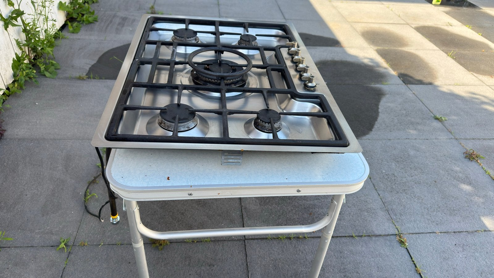 RVS Gasfornuis 5-pits met Wokbrander - Zo goed als nieuw, Ophalen, Zo goed als nieuw, Gas, Vrijstaand