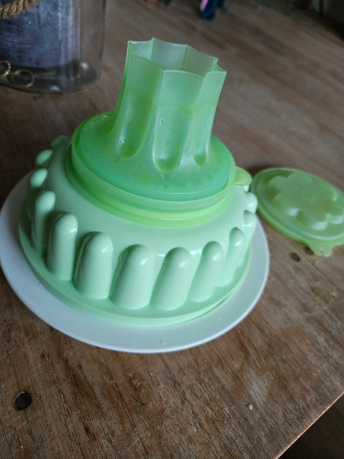 Vintage Tupperware Puddingvorm / Gelerol Mintgroen - 4-delig, Huis en Inrichting, Gebruikt, Overige typen, Met deksel, Ophalen of Verzenden