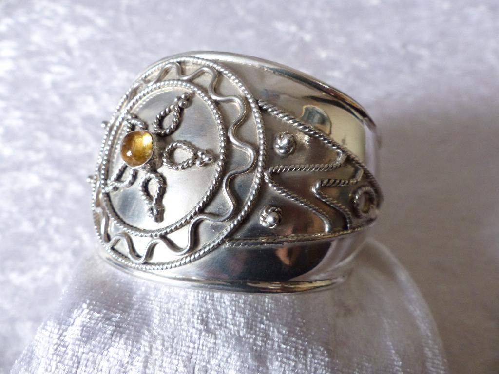 Mooie Brede Handgemaakte Zilveren Armband met Citrien, Verzenden, Zilver, Armband, Met edelsteen