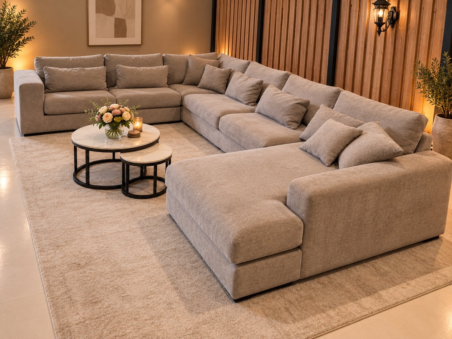 U-Bank Como met Ottoman - Beige Chenille - Z.G.A.N.