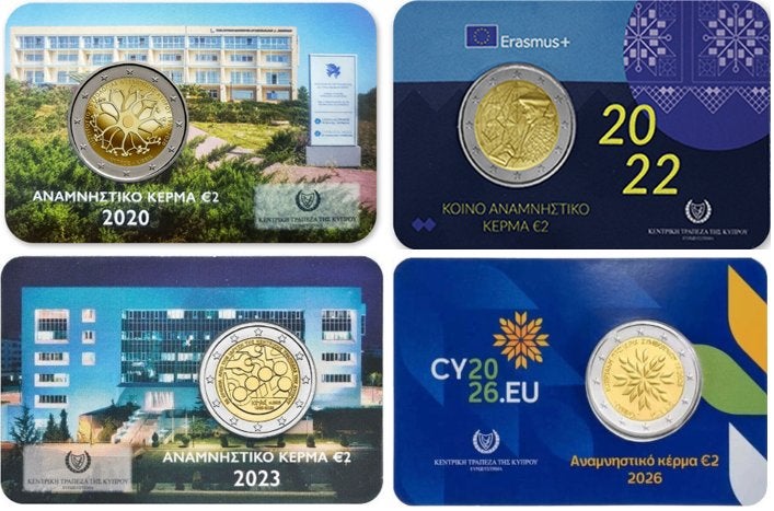 4 verschillende coincards van Cyprus 2020, 2022, 2023 & 2026, Ophalen of Verzenden, Cyprus, 2 euro
