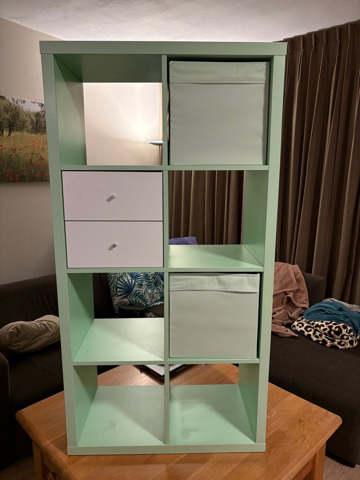 IKEA KALLAX 2x4 met 2 DRÖNA en 2 lades mint groen, Huis en Inrichting, Ophalen, Gebruikt