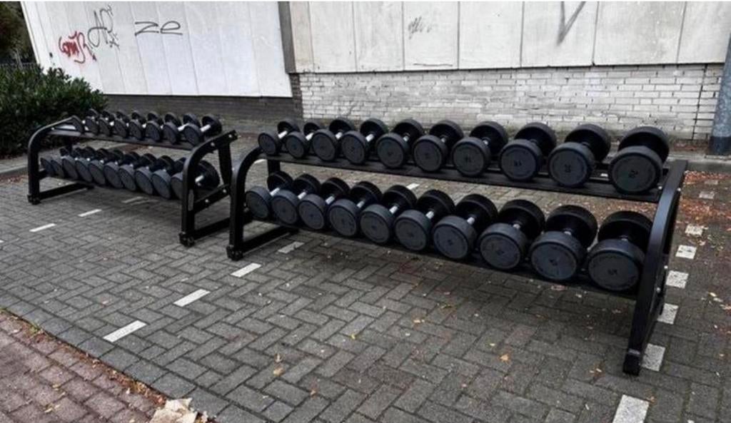 Technogym pu rubberen dumbells 4 t/m 40kg +2 Dumbells Rekken, Sport en Fitness, Fitnessmaterialen, Ophalen, Gebruikt, Dumbbell